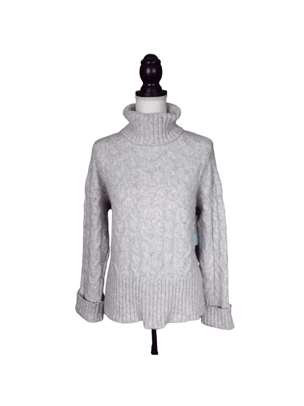 NWT Witty Fox Cozy Gray Cable Knit Turtleneck Pullover Sweater Size XS